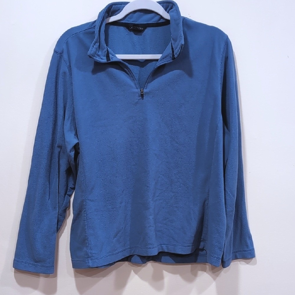 Lands End Quarter Zip Fleece Pullover Blue Long Sleeve Womens XL 18-20
